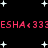 Black background with white star shapes and red pixelated text repeating 'ESHA<333' in two horizontal