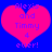 Two identical pink hearts on a blue background with purple text reading "Alexis and Timmy 4 ever!" in pixelated font.