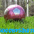 A pixelated eye-shaped icon with a pinkish-red base and white top sits on grass in front of a wooden fence, with blue text below.