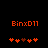 Two side-by-side pixelated displays of 'BinxD11' text above heart symbols, with one heart changing color between frames.
