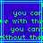 Pixelated green text on blue background with cyan lines, displaying repeated phrases in a