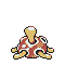 Pixelated character with red mushroom cap and white spots, transitioning from curled shell to extended neck pose across frames.