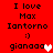 Red background displays pixelated text and symbols with animated heart variations. "I love Max Iantorno :)" and "gianaaa" text appears in black with white and pink hearts.