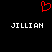 Red pixelated heart symbol above two instances of the name 'JILLIAN' in white blocky text on a black background.