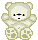 Pixelated light beige teddy bear with red eyes and black nose, arms raised in a static pose against gray background.