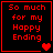 A 4-frame animated contact sheet showing pixelated red text "So much for my Happy Ending" with varying heart symbols on a black background, each frame bordered in red.
