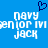 Blue background with white pixelated text reading "navy senior major jack" and a dark blue heart symbol above the text.