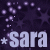 Pixelated dark purple background with scattered light purple squares and stars, featuring large white text 'SARA' at the bottom left.