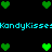 Pixelated green hearts and cyan text 'KandyKisse' on black background, with heart arrangements changing across frames.