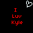 A static pixel art image with a black background, featuring two identical red text blocks and one white heart symbol above them.