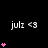 Static image of multiple 'julz <3' text elements with pink heart symbols in varying quantities against a black background.