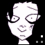 Black-and-white cartoon face with glasses and short hair, displaying six distinct facial expressions across a