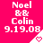 A bright pink background displays repeated text "Noel && Colin 9.19.08" with white pixelated font and a small heart symbol in the bottom-right corner of each section.