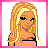 Pixel art contact sheet showing two frames of a blonde cartoon woman with large hoop earrings and black top, first frame with green eyes, second frame with red eye patches.