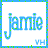 Four identical square display the name 'jamie' in blue cursive text with green pixel dots, each containing 'VH' below the name on a white background