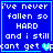 Blue background with white pixelated text reading 'i've never fallen so HARD and i still can't get up' in four , each bordered by light blue lines