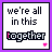 A 5x5 contact sheet of animated frames showing a static text design with rainbow-colored 'together' text on white backgrounds, each frame containing small pink heart icons at corners.