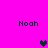 Pixelated text 'Noah' appears in four corners on a bright pink background with two heart symbols.