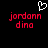 Pixelated red text 'jordann dino' on black background with white heart outline above left text block.