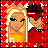 Pixel art buddy icon featuring two cartoon characters surrounded by red hearts, with text reading "Love My Blondes" on a gray background.