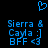 Blue pixelated heart icon above two identical text blocks reading "Sierra & Cayla :] BFF <3" on black background.