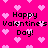 Pixelated pink background with repeating light pink hearts and four identical 'Happy Valentine's Day!' text blocks in black pixel font.