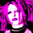 Static pixel art of a person with bright pink hair and white face against black background, wearing dark clothing.