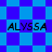 Blue and purple checkered background with four instances of the text 'ALYSSA' in black pixelated font.