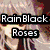 Six anime-style character portraits arranged in a , with text "Rain Black Roses" on the top-left