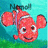 Pixelated red fish with white stripes and large eyes, smiling against a blue-green gradient background.