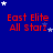 Blue background with red text 'East Elite All Starz' and white stars in various positions across the frame.