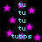 Black background with scattered pink stars and cyan text reading 'tu' and 'tubbs' in pixelated font.