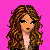Pixelated cartoon-style contact sheet showing a female character's head, torso, and legs with text fragments on pink and purple backgrounds.