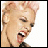 pixelated images showing a person with pink hair and open mouth, accompanied by changing text elements
