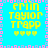 Pixelated icon with bright cyan background, yellow text reading 'erinn taylor trapp', pink and blue border squares, and four yellow hearts below text.