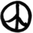 Black peace symbol on white background, circular outline with vertical line and two diagonal lines forming three sections.