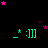 Green pixelated text with a star and colon followed by two vertical bars on black background, surrounded by scattered pink and purple stars.