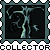 Animated stamp-shaped icon with teal and black design showing a stylized figure, repeated in with 'COLLECTOR' text below each