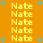 Yellow text 'Nate' repeated in a on an orange background with scattered blue star shapes