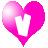 A static 48x48 pixel buddy icon featuring a bright pink heart with a white inner cutout, positioned left of scattered gray alphanumeric characters on a transparent background.