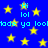 Blue background with yellow stars and repeating cyan text reading "Hi lol tade ya look" in pixelated font.