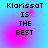 Four identical display "KlarissaT IS THE BEST" text over a blue-pink gradient background with pixelated edges