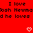 Red background with black pixelated text reading "I love Josh Newm..." and two white heart symbols at the bottom.