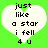 Two identical heart-shaped icons with white fill and black text on a bright green background, each displaying the phrase "just like a star i fell 4 u" in pixelated font.