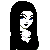 Pixelated icon of a goth woman with long black hair and blue eyes, next to multiple pentagram symbols in various backgrounds.