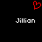 Red pixelated heart symbol above two white 'Jillian' text labels on black background.