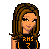 Pixel art of a female character with brown hair wearing a black and orange sports jersey holding a volleyball, with partial views of legs and shoes below.