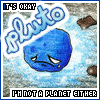 Blue cartoon planet with sad eyes and a small mouth, surrounded by brown chocolate pieces on a light blue background with white speckles, labeled "pluto" and "I'M NOT A PLANET EITHER".