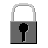 Pixelated padlock icon with open shackle, black keyhole symbol on gray body, white shackle, and solid black outline against light gray background.