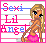 Pixel art of a blonde woman in pink skirt and white top with text "Sexi Lil Angel" on striped background, showing animation changes.